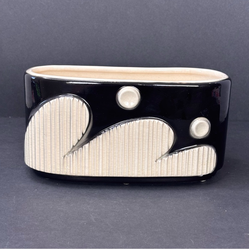 Art Deco Pottery Planter Vase Gloss Black White Royal Copley 7.25” long